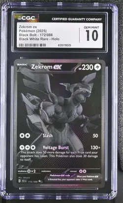 POKEMON 2025 BLACK BOLT ZEKROM EX #172 BLACK WHITE RARE HOLO ⭐CGC 10 GEM MINT⭐ - Image 1
