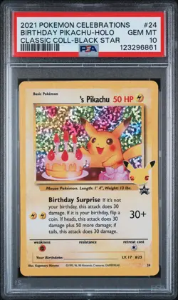 2021 POKEMON CELEBRATIONS CLASSIC COLL #24 BIRTHDAY PIKACHU-HOLO PSA 10 - Image 1