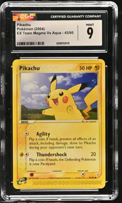 CGC 9 MINT Pikachu 2004 EX Team Magma Vs Aqua 43/95 Pokemon Card - Image 1