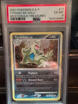 Pokemon Tyranitar D&P 17/123 Mysterious Treasures Reverse Holo PSA 6 - Image 1