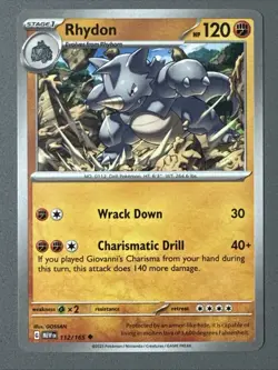 Pokemon TCG * Scarlet & Violet 151 Card * 112/165 Rhydon Uncommon * FRESH PK - Image 1