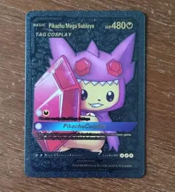 Pokemon Pikachu Fan Art Cosplay Mega Sableye Black Gold Foil Holo Fan Card Metal - Image 1
