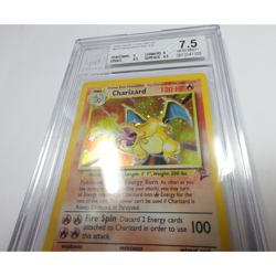 2000 Beckett 7.5 NM Pokemon 4/130 Charizard Base Set 2 Holo Swirl Card 58221B - Image 4