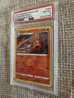 Rare 2020 POKEMON SWSH BLACK STAR PROMO PRERELEASE-STAFF #066 CHARIZARD PSA 8 - Image 3