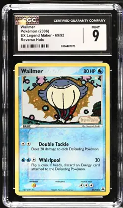 Wailmer 69/92 Reverse Holo EX Legend Maker Pokemon CGC 9 Mint - Image 1