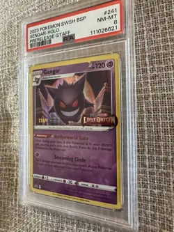 Super Rare 2023 POKEMON SWSH BLACK STAR PROMO PRERELEASE-STAFF #241 GENGAR PSA 8 - Image 3