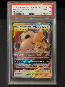 Pokemon Eevee & Snorlax GX #120/181 Sm-Team Up PSA 10 GEM MINT - Image 1