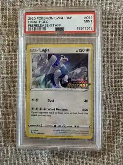 Rare 2020 POKEMON SWSH BLACK STAR PROMO PRERELEASE-STAFF #069 Lugia PSA 9 - Image 1