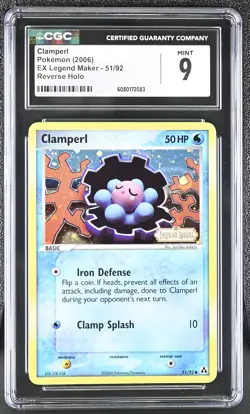 CGC 9 MINT Clamperl 2006 EX Legend Maker 51/92 Reverse Holo Stamped Pokemon Card - Image 1