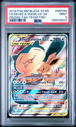 2019 POKEMON SM BLACK STAR PROMO TAG TEAM TINS FULL ART/EEVEE & SNORLAX GX PSA 9 - Image 1