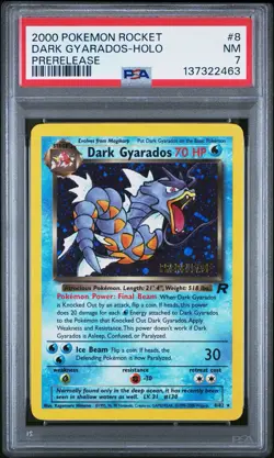 1999 Pokemon Rocket Dark Gyarados Prerelease Holo Rare Card 8/82 Graded PSA 7 - Image 1