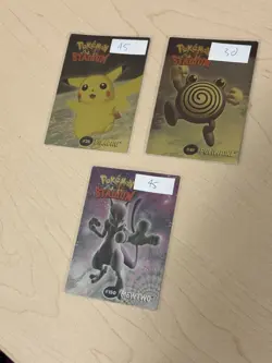 2000 Pikachu, Poliwhirl, Mewtwo – Pokemon Danone Stadium Tip Shiny Foil - Image 1