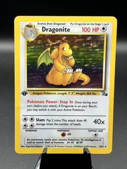1999 POKEMON DRAGONITE 1ST EDITION FOSSIL HOLO RARE 4/62 LP+ - Image 1