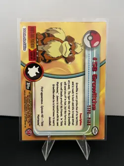 Pokemon #58 Growlithe Topps 1999 TV Animation Edition Series - Image 2