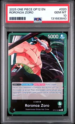 2025 ONE PIECE OP12-LEGACY OF THE MASTER #020 RORONOA ZORO PSA 10 - Image 1