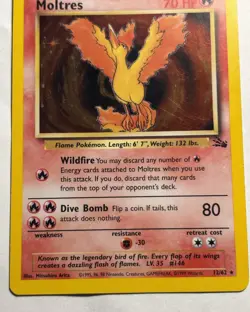 Moltres 12/62 Fossil Unlimited Edition Holo MP Pokemon - Image 2