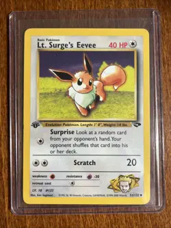 [LP+/NM] 2000 Pokemon Gym Challenge Lt. Surge's Eevee 1st Edition #51/132 - Image 1