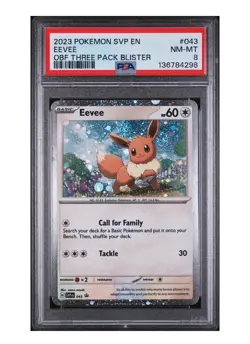 2023 POKEMON SVP EN- BLACK STAR PROMO #043 EEVEE OBF THREE PACK BLISTER - PSA 8 - Image 1