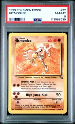 1999 POKEMON FOSSIL #22 HITMONLEE PSA NM-MT 8 - Image 1