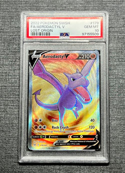 Pokemon 2022 Aerodactyl V Full Art 179/196 SWSH Lost Origin PSA 10 Gem Mint - Image 1