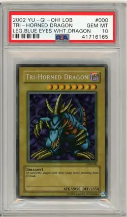 Tri-horned Dragon LOB-000 Secret Rare Unlimited WAVY Yugioh PSA 10 *165 - Image 1