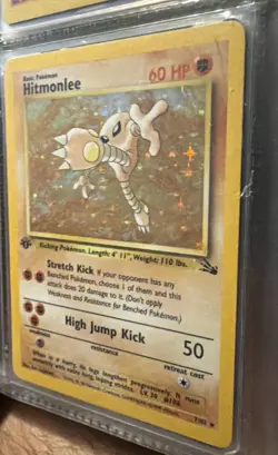 1999 Pokemon Fossil Hitmonlee Holo 1st Edition #7/62 - Image 3