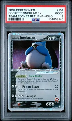 PSA 2 Snorlax EX 104/109 Team Rocket Returns Holo 2004 Pokemon Ultra Rare Good - Image 1