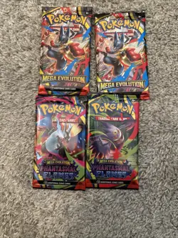Pokemon - 2 Mega Evolution Booster Packs & 2 Phantasmal Flames Booster Packs - Image 1