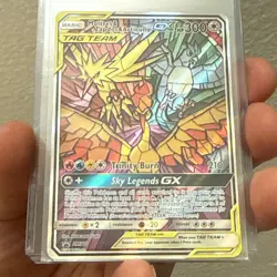 FULL ART Moltres Zapdos Articuno GX SM210 Pokemon Stained Glass Birds - Image 1
