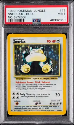 1999 POKEMON JUNGLE | NO SYMBOL ERROR #11 SNORLAX-HOLO PSA 9 - Image 1