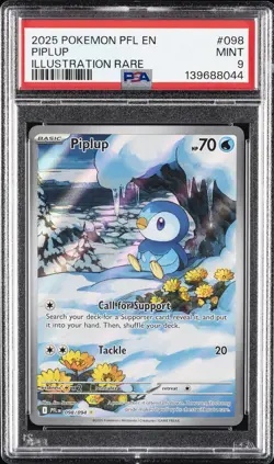 2025 POKEMON PFL EN-PHANTASMAL FLAMES ILLUSTRATION RARE #098 PIPLUP PSA 9 - Image 1