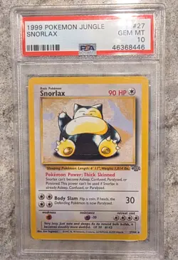 1999 Pokemon Jungle Snorlax NonHolo #27 PSA 10 - Image 1