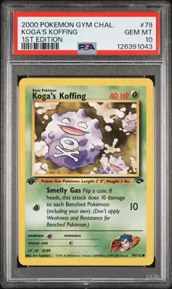 2000 POKEMON GYM CHALLENGE 1ST ED #79 KOGA'S KOFFING PSA 10 - Image 1