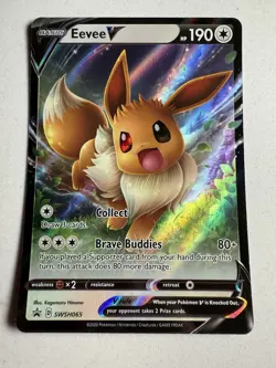 Pokemon TCG Eevee v SWSH065 Sword & Shield Promo Card Holo Black Star - Image 1