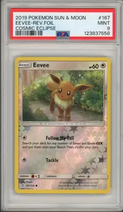 2019 Pokemon Sun & Moon Cosmic Eclipse Eevee Reverse Holo Foil #167 PSA 9 - Image 1