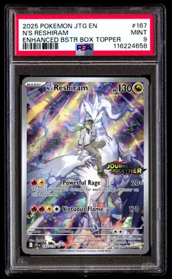 PSA 9 N's Reshiram 167 Pokemon Jtg En Journey Together 2025 Enhanced Topper - Image 1