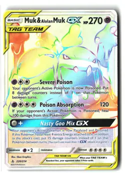 Muk & Alolan Muk GX ⭐ 220/214 Holo Rare Rainbow Unbroken Bonds 2019 Pokemon NM - Image 1