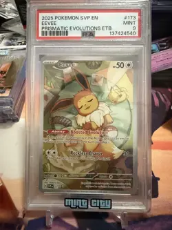 2025 POKEMON PRISMATIC EVOLUTIONS ELITE TRAINER BOX SVP EN-SV #173 EEVEE PSA 9 - Image 1