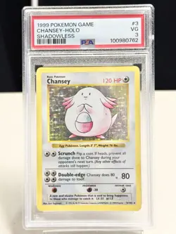 1999 Pokemon Base Set Holo Shadowless Chansey #3 PSA 3 - Image 1