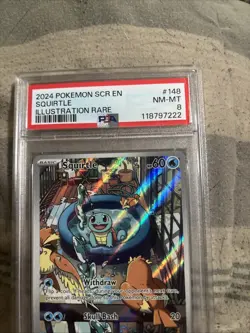 2024 Pokemon SCR en Squirtle 148/142 Illustration Rare PSA 8 - Image 5