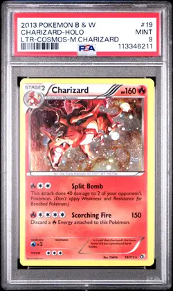 POKEMON LEGENDARY TREASURES CHARIZARD #19 COSMOS PSA 9 MINT #113346211 (SWIRL) - Image 1