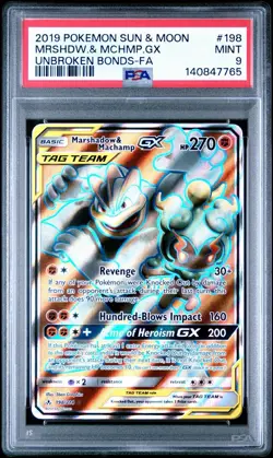 Pokemon Marshadow & Machamp GX Unbroken Bonds 198/214 PSA Graded 9 Mint - Image 1