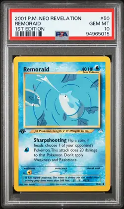 2001 Pokemon Neo Revelation Remoraid 1st Edition PSA 10 #50 - Image 1