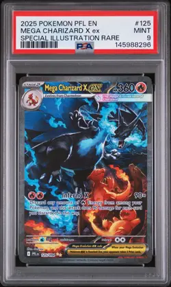 2025 POKEMON PFL EN-PHANTASMAL FLAMES #125 MEGA CHARIZARD X EX PSA 9 - Image 1