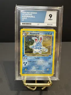 Graded Pokemon Card – Azumarill Holo strong swirl 1st Edition, 2000 - 9 MINT - Image 1