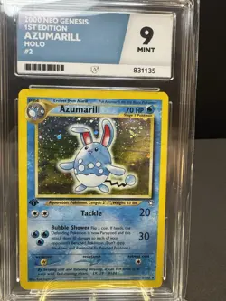Graded Pokemon Card – Azumarill Holo strong swirl 1st Edition, 2000 - 9 MINT - Image 2
