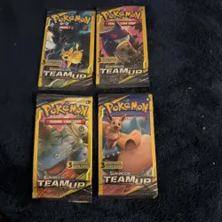 Pokemon S & M Team Up 3 Card Mini Booster Packs Art Set 8 grams per pack - Image 1