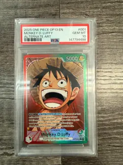 2025 ONE PIECE OP13 #001 CARRYING ON HIS WILL LEADER ALT ART LUFFY PSA 10 - Image 1