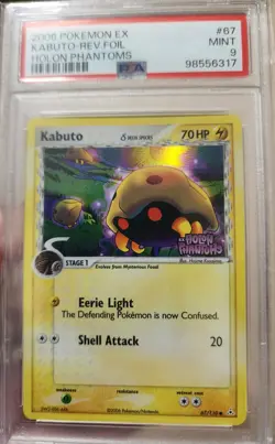 2006 POKEMON EX HOLON PHANTOMS #67 KABUTO-REVERSE FOIL PSA 9 - Image 1