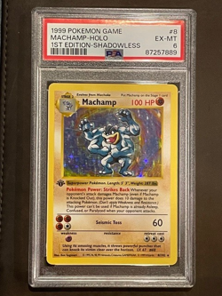 1999 Pokemon Base Set 1st Edition Shadowless Machamp Holo 8/102 PSA 6 EX-MT - Image 1